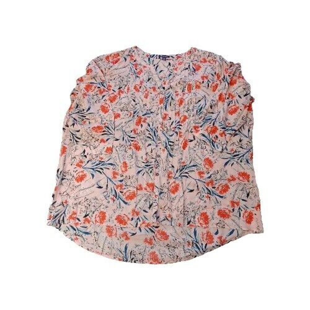 Roaman's Button Up Blouse Womens Plus Size 36W 6X Coral Pink Floral Low High